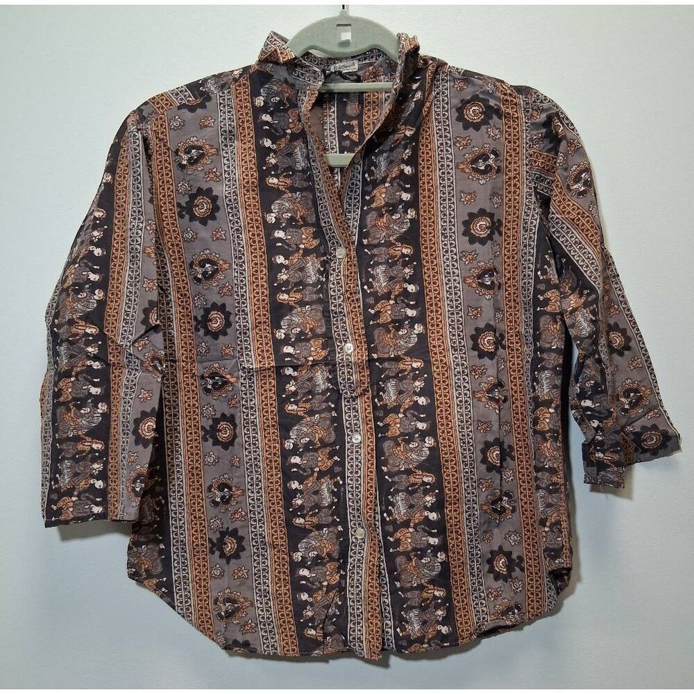 Vintage baltman fifth ave womens small batik rust brown art shirt top viscose - Picture 5 of 9